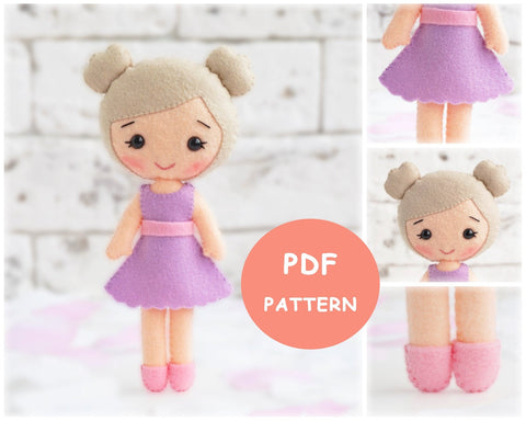 Cute Felt Patterns Cloth doll Abbey 7" Felt Doll Hand Sewing Pattern Pixie Faire