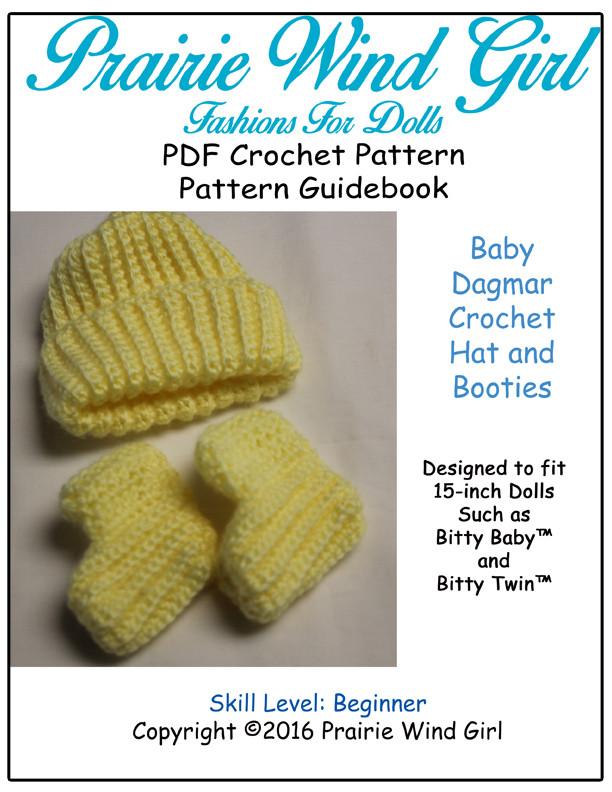 Prairie Wind Girl Bitty Baby/Twin Baby Dagmar Hat and Booties Crochet Pattern Pixie Faire