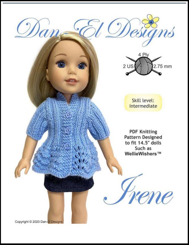 Dan-El Designs WellieWishers Irene 14.5" Doll Knitting Pattern Pixie Faire