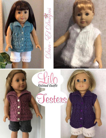 Dan-El Designs Knitting Lilo Knitted Outfit 18" Doll Knitting Pattern Pixie Faire