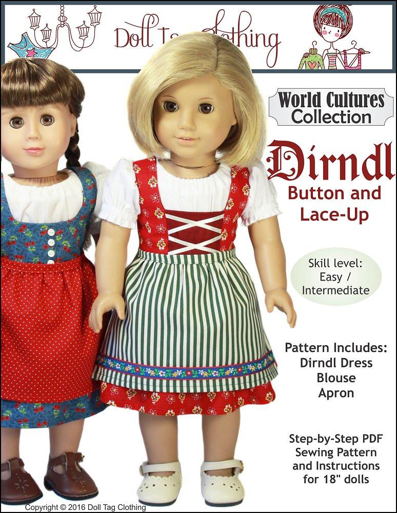 Doll Tag Clothing 18 Inch Historical Dirndl 18" Doll Clothes Pattern Pixie Faire