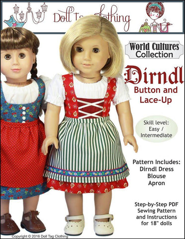 Doll Tag Clothing 18 Inch Historical Dirndl 18" Doll Clothes Pattern Pixie Faire