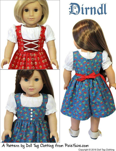 Doll Tag Clothing 18 Inch Historical Dirndl 18" Doll Clothes Pattern Pixie Faire