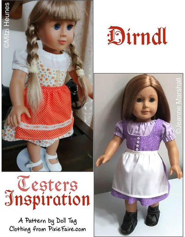 Doll Tag Clothing 18 Inch Historical Dirndl 18" Doll Clothes Pattern Pixie Faire