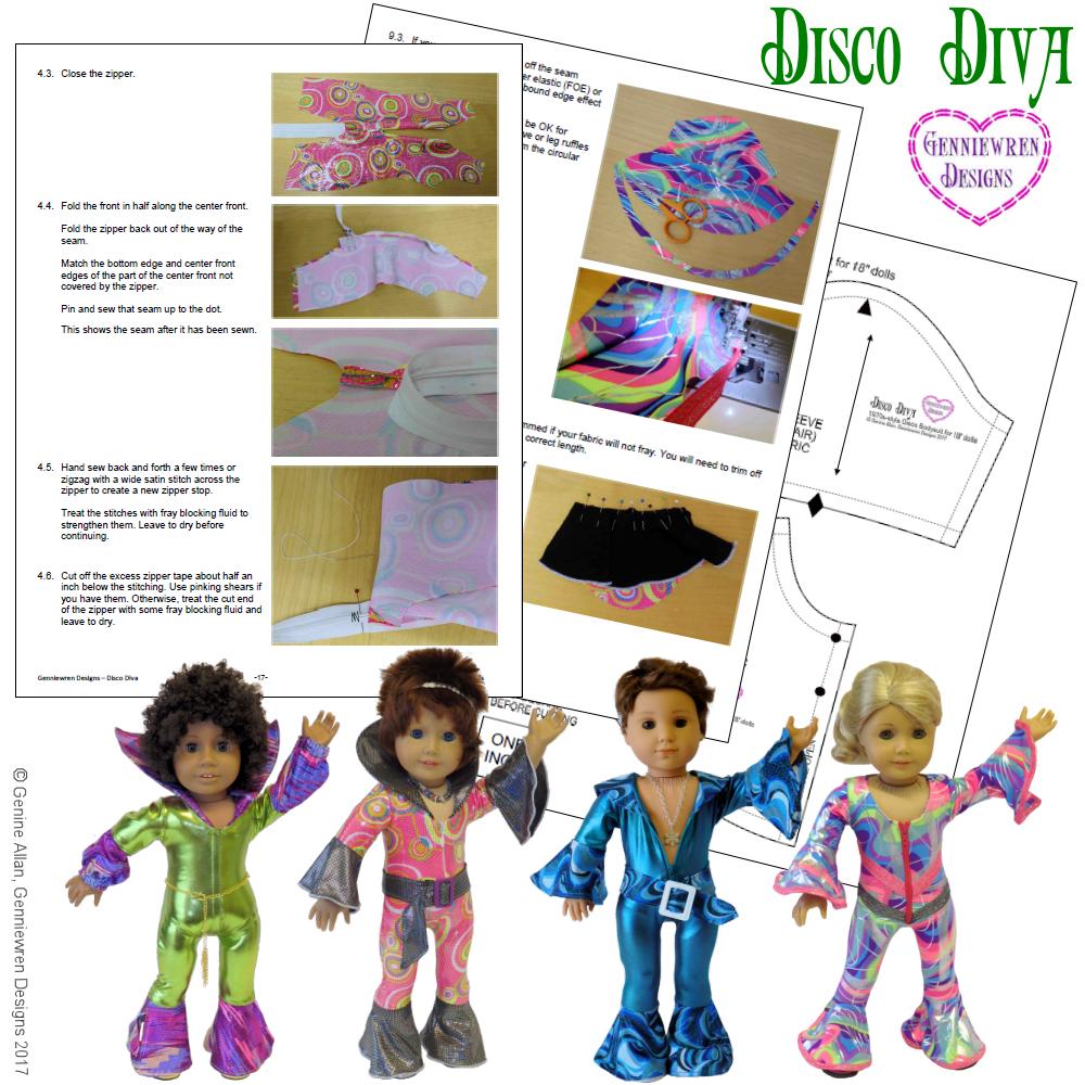 Genniewren 18 Inch Historical Disco Diva 18" Doll Clothes Pattern Pixie Faire