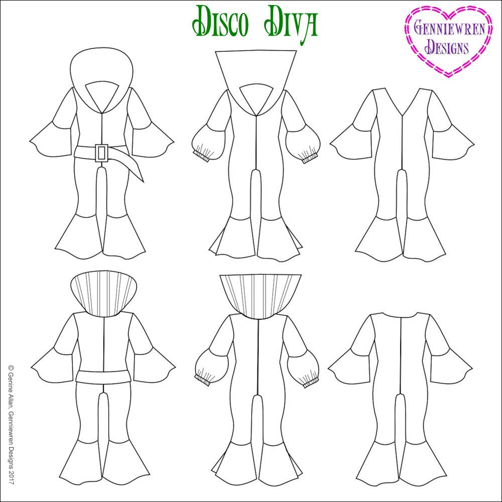 Genniewren 18 Inch Historical Disco Diva 18" Doll Clothes Pattern Pixie Faire