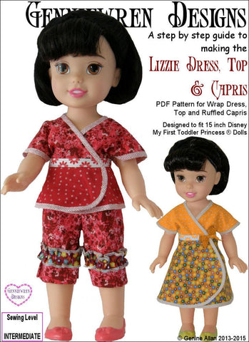 Genniewren Disney Doll Lizzie - Dress, Top and Capri Pants Pattern for Disney My First Toddler Princess Dolls Pixie Faire