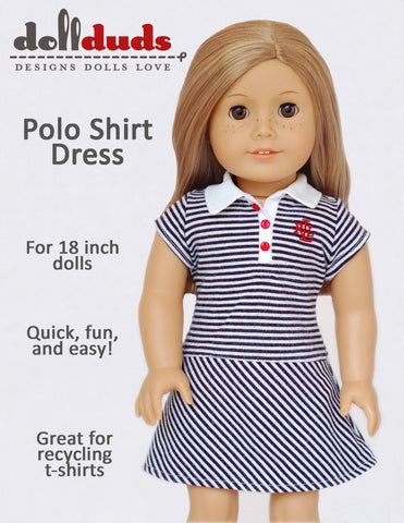 Doll Duds 18 Inch Modern Polo Shirt Dress 18" Doll Clothes Pattern Pixie Faire