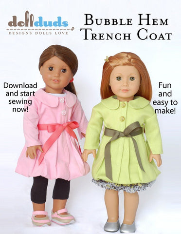 Doll Duds 18 Inch Modern Bubble Hem Trench Coat 18" Doll Clothes Pixie Faire