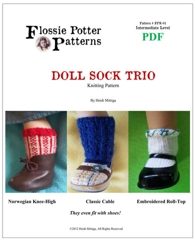 Flossie Potter 18 Inch Modern Doll Sock Trio Knitting Pattern Pixie Faire