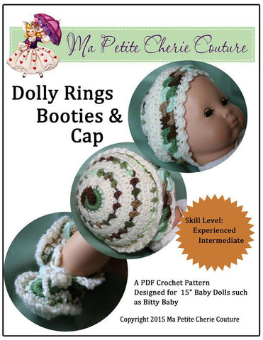 Mon Petite Cherie Couture Bitty Baby/Twin Dolly Rings Booties and Cap Crotchet Pattern Pixie Faire