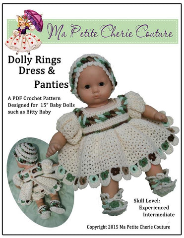 Mon Petite Cherie Couture Bitty Baby/Twin Dolly Rings Dress and Panties Crochet Pattern Pixie Faire