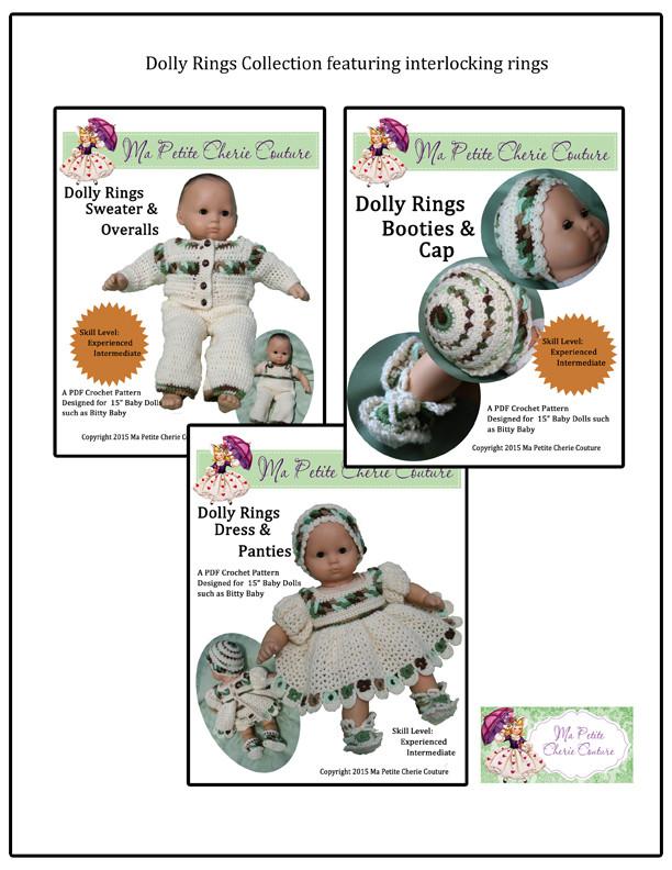 Mon Petite Cherie Couture Bitty Baby/Twin Dolly Rings Sweater and Overalls Crochet Pattern Pixie Faire