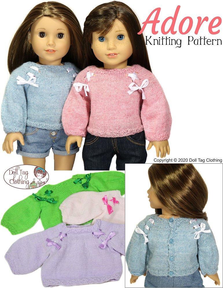 Doll Tag Clothing Knitting Adore Knit Sweater 18" Doll Clothes Pixie Faire