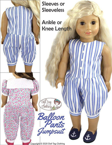 Doll Tag Clothing 18 Inch Historical Balloon Pants Jumpsuit 18" Doll Clothes Pattern Pixie Faire