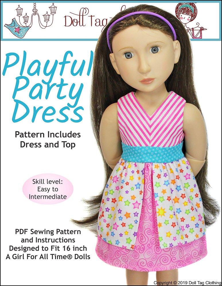 Doll Tag Clothing A Girl For All Time Playful Party Dress Pattern for A Girl For All Time Dolls Pixie Faire