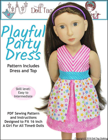 Doll Tag Clothing A Girl For All Time Playful Party Dress Pattern for A Girl For All Time Dolls Pixie Faire