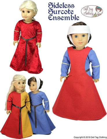 Doll Tag Clothing 18 Inch Historical Sideless Surcote Ensemble Medieval Collection 18" Doll Clothes Pattern Pixie Faire