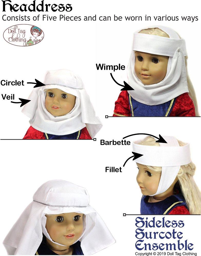 Doll Tag Clothing 18 Inch Historical Sideless Surcote Ensemble Medieval Collection 18" Doll Clothes Pattern Pixie Faire