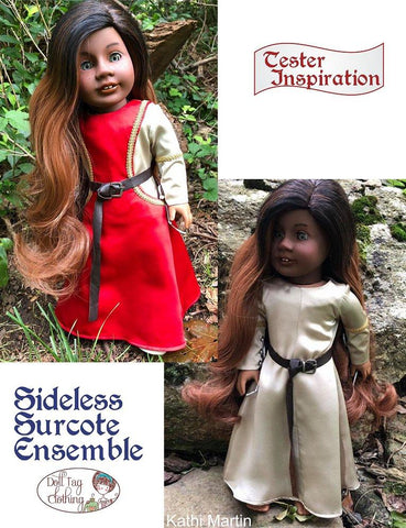 Doll Tag Clothing 18 Inch Historical Sideless Surcote Ensemble Medieval Collection 18" Doll Clothes Pattern Pixie Faire