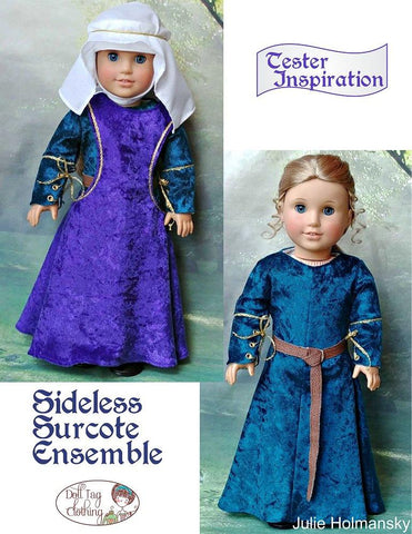 Doll Tag Clothing 18 Inch Historical Sideless Surcote Ensemble Medieval Collection 18" Doll Clothes Pattern Pixie Faire