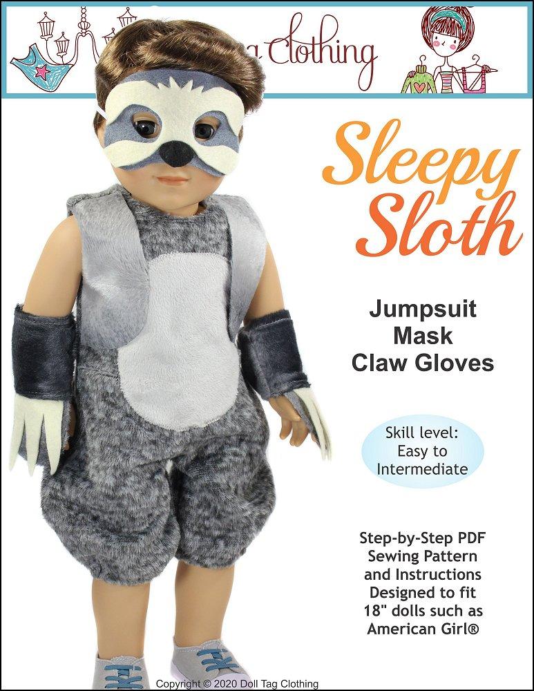 Doll Tag Clothing Sleepy Sloth Doll Clothes Pattern 18 inch dolls