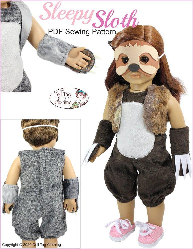 Doll Tag Clothing 18 Inch Modern Sleepy Sloth 18" Doll Clothes Pattern Pixie Faire