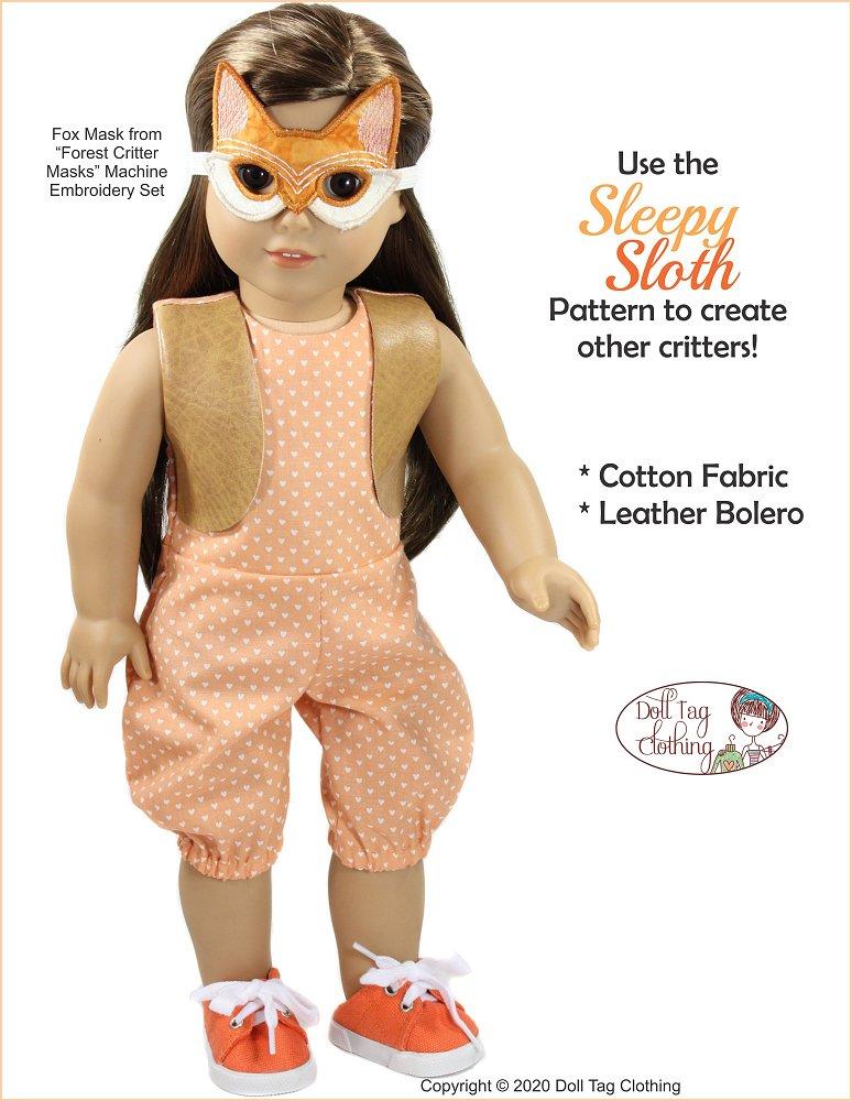 Doll Tag Clothing 18 Inch Modern Sleepy Sloth 18" Doll Clothes Pattern Pixie Faire
