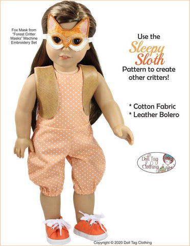 Doll Tag Clothing 18 Inch Modern Sleepy Sloth 18" Doll Clothes Pattern Pixie Faire