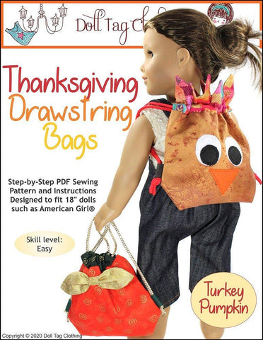 Doll Tag Clothing 18 Inch Modern Thanksgiving Drawstring Bags 18" Doll Accessories Pattern Pixie Faire