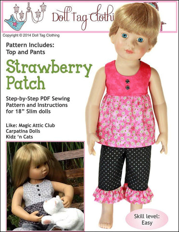 Doll Tag Clothing Kidz n Cats Strawberry Patch Pattern for 18" Slim Dolls Pixie Faire