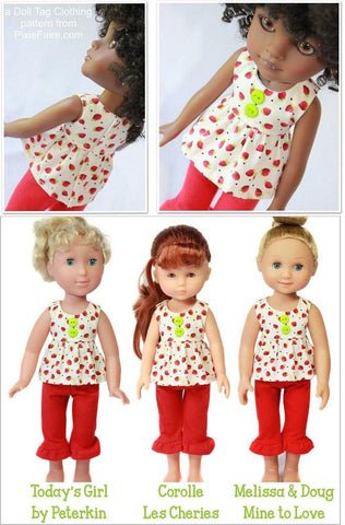 Doll Tag Clothing H4H/Les Cheries Strawberry Patch Top and Pants Pattern for Les Cheries and Hearts for Hearts Girls Dolls Pixie Faire