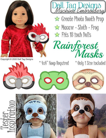Doll Tag Clothing Machine Embroidery Design Rainforest Masks Machine Embroidery Designs Pixie Faire