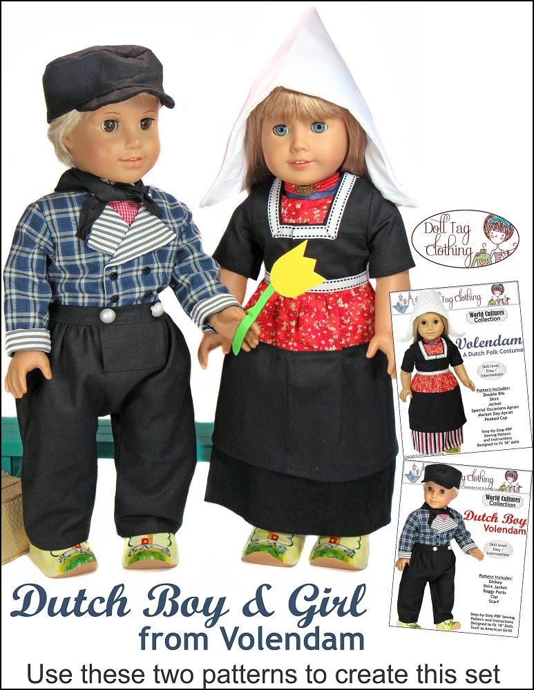 Doll Tag Clothing 18 Inch Boy Doll Dutch Boy: Volendam 18" Doll Clothes Pattern Pixie Faire