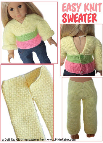 Doll Tag Clothing Knitting Easy Knit Sweater 18" Doll Clothes Pixie Faire