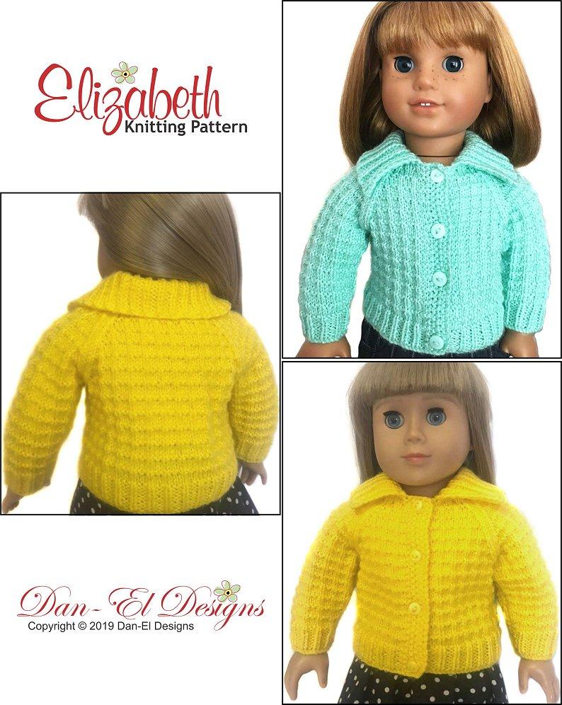 Dan-El Designs Knitting Elizabeth 18" Doll Knitting Pattern Pixie Faire