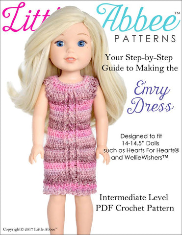 Little Abbee WellieWishers Emry Dress Crochet Pattern for 14-14.5" Dolls Pixie Faire