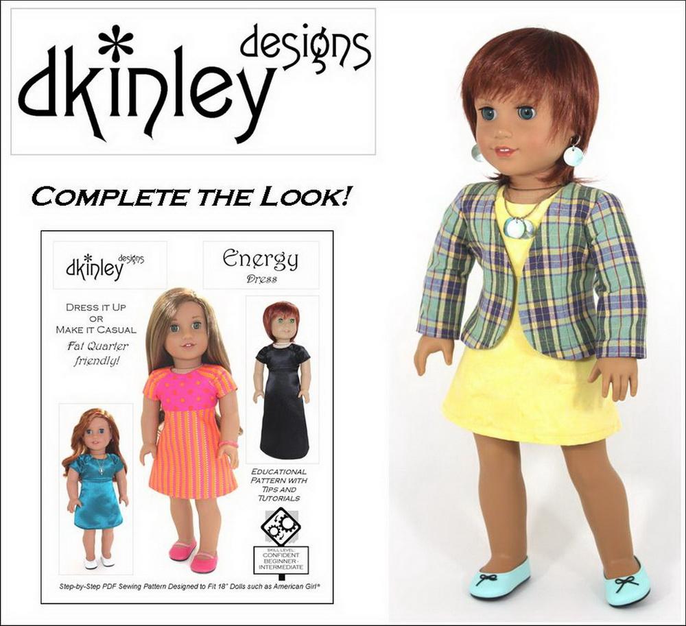 Dkinley Designs 18 Inch Modern Perfectly Plaid Jacket 18" Doll Clothes Pattern Pixie Faire