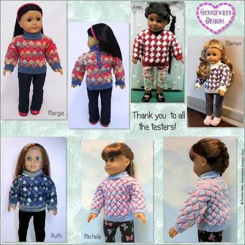 Genniewren Knitting Entrelac Sweater 18" Doll Knitting Pattern Pixie Faire