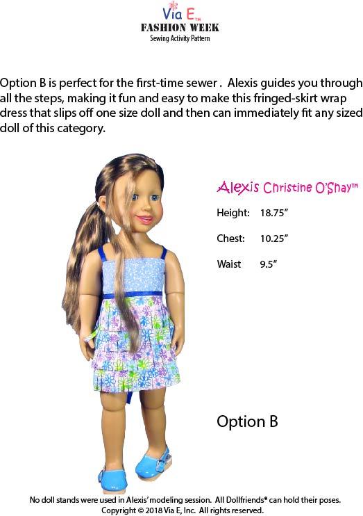 Via E 18 Inch Modern Fashion Week Wrap Dress 18-19" Doll Clothes Pattern Pixie Faire