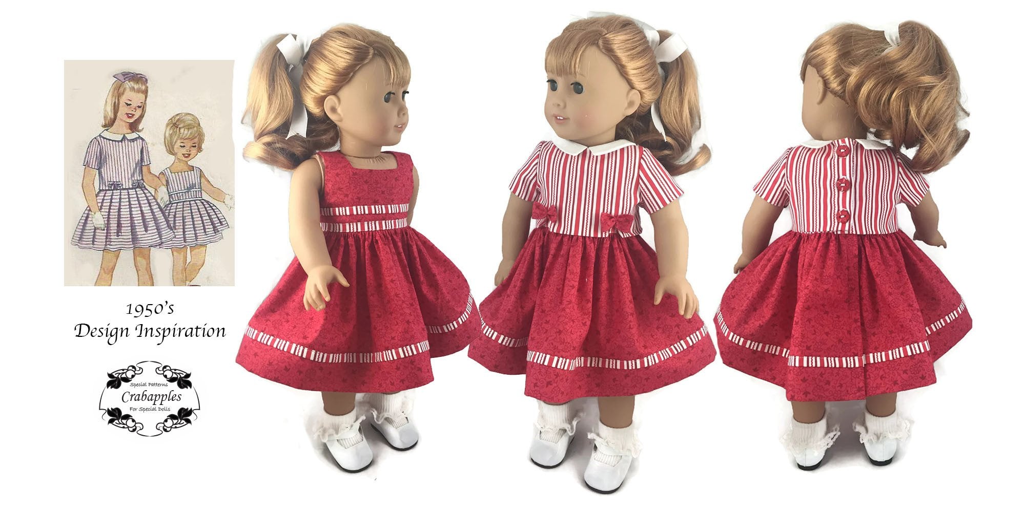 Crabapples 18 Inch Historical Fifties Flirt 18" Doll Clothes Pattern Pixie Faire