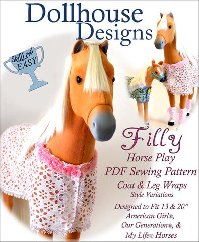 Dollhouse Designs 18 Inch Modern Filly Horse Blanket and Accessories 18" Doll Pet Pattern Pixie Faire