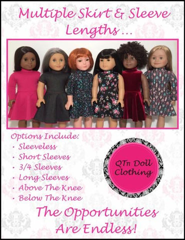 QTπ Doll Clothing 18 Inch Modern Fit & Flare Mock Neck Dress 18" Doll Clothes Pattern Pixie Faire