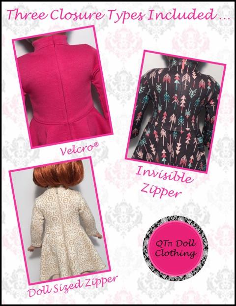 QTπ Doll Clothing 18 Inch Modern Fit & Flare Mock Neck Dress 18" Doll Clothes Pattern Pixie Faire