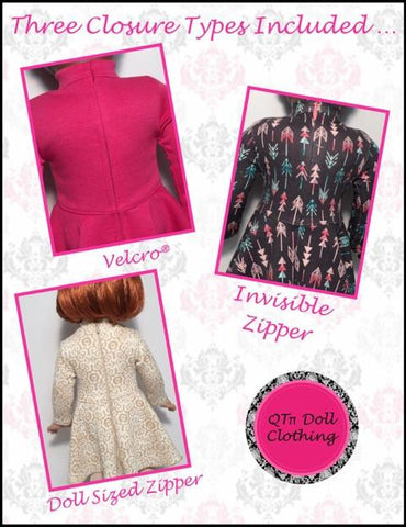 QTπ Doll Clothing 18 Inch Modern Fit & Flare Mock Neck Dress 18" Doll Clothes Pattern Pixie Faire
