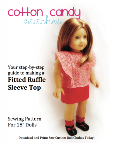 Cotton Candy Stitches 18 Inch Modern Fitted Ruffle Sleeve Top 18" Doll Clothes Pattern Pixie Faire