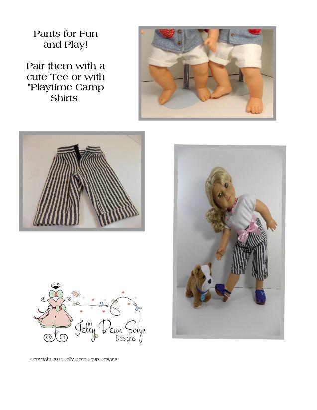 Jelly Bean Soup Designs Bitty Baby/Twin Fly Front Pants and Cutoffs 15" Baby Doll Clothes Pattern Pixie Faire