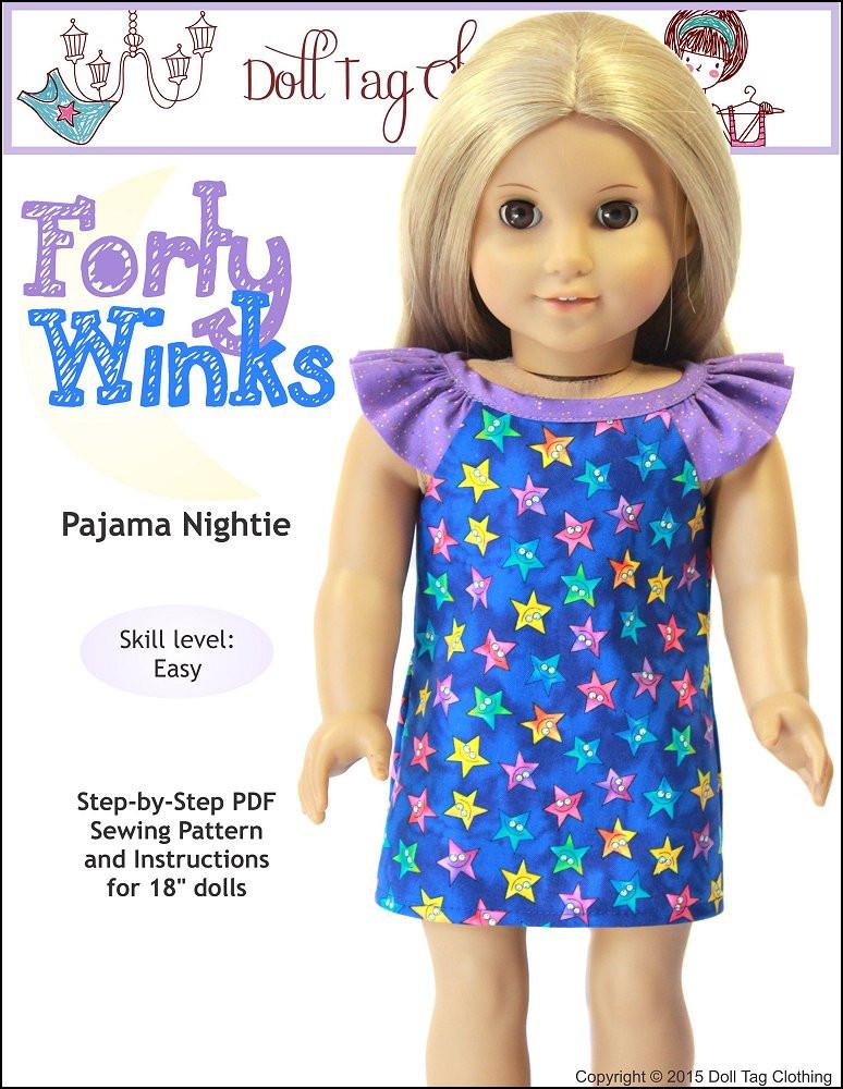 Doll Tag Clothing 18 Inch Modern Forty Winks 18" Doll Clothes Pattern Pixie Faire