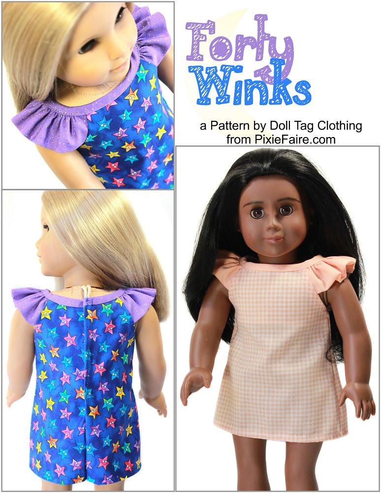 Doll Tag Clothing 18 Inch Modern Forty Winks 18" Doll Clothes Pattern Pixie Faire
