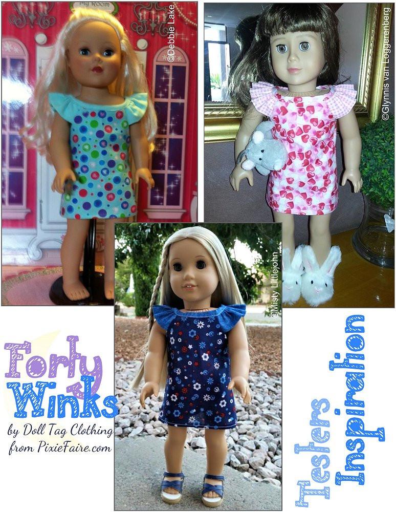 Doll Tag Clothing 18 Inch Modern Forty Winks 18" Doll Clothes Pattern Pixie Faire